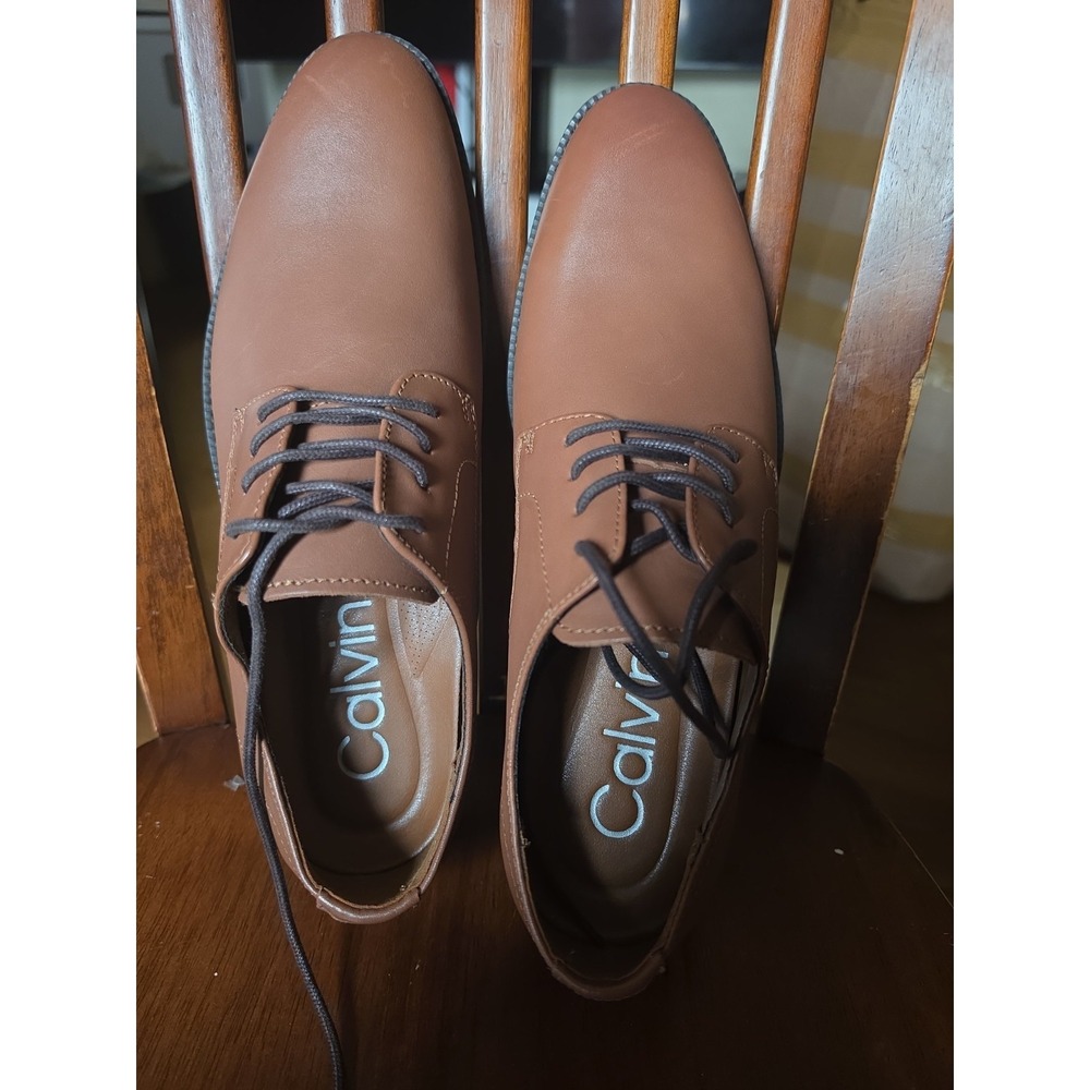 Men's Calvin Klein Carl Smooth Calf Leather Oxford Shoes Brown/Tan Size 8